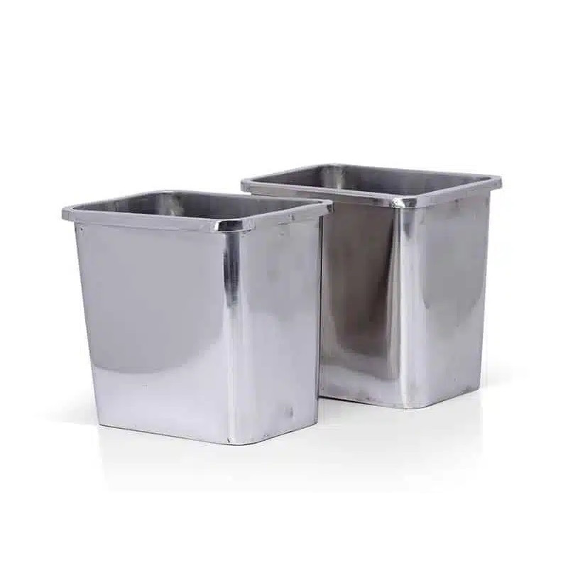 Paire de bacs à écorces inox pour presse-agrumes automatique de type Squeezor Comptoir ou modèle similaire